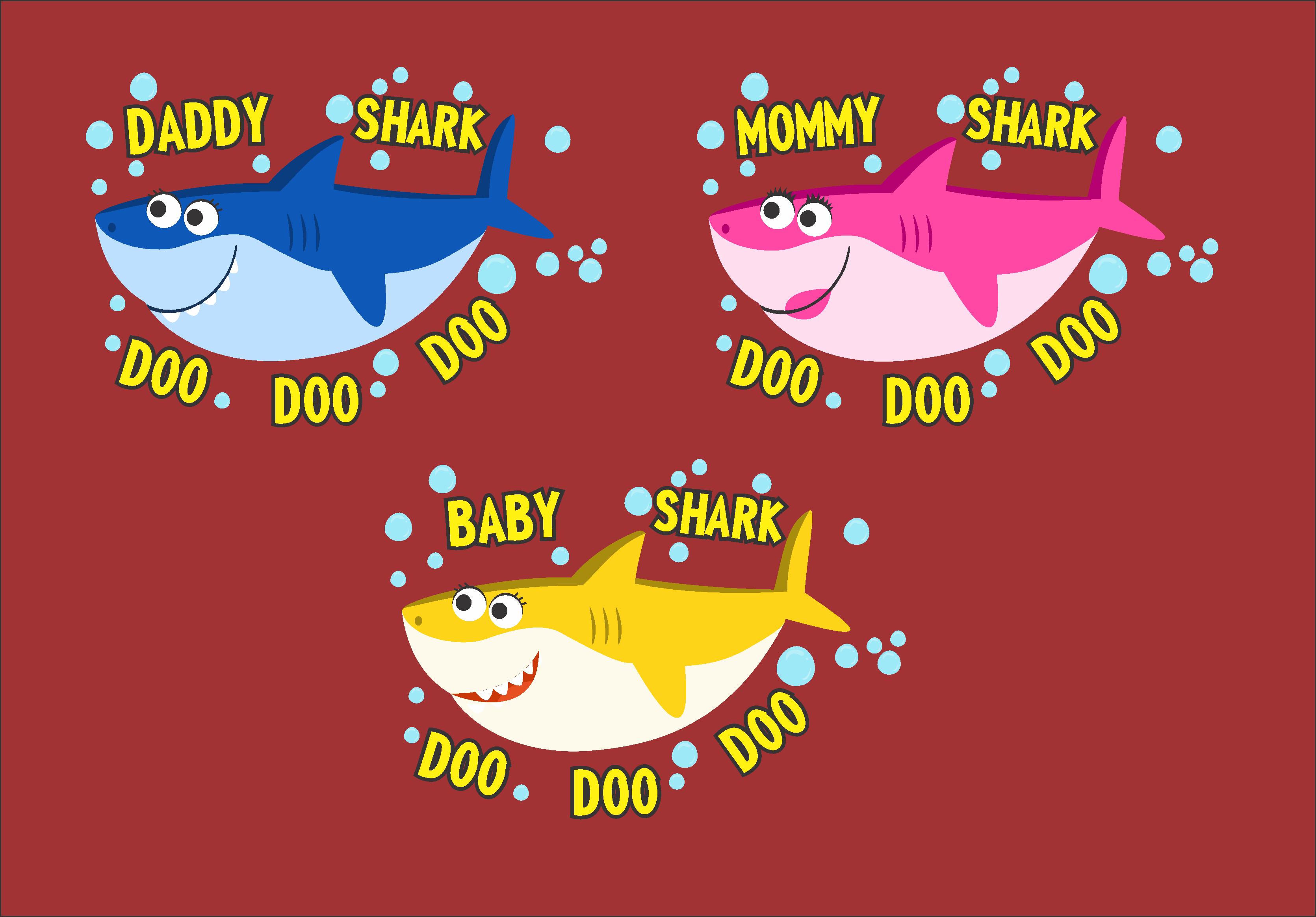 Baby Shark Theme Matching Family T-Shirts Set of 3, 4, 5 for Mom, Dad, Son & Daughter