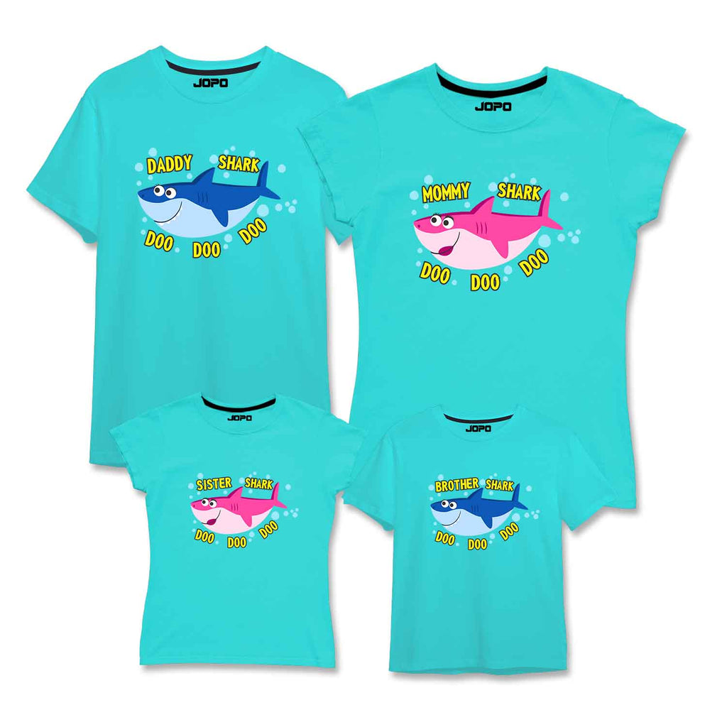 Baby Shark Theme Matching Family T-Shirts Set of 3, 4, 5 for Mom, Dad, Son & Daughter