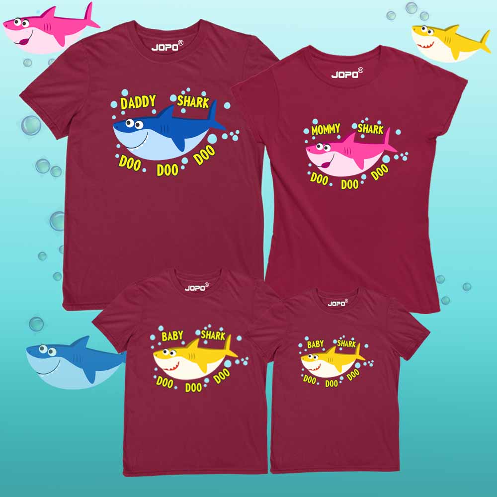 Baby Shark Theme Matching Family T-Shirts Set of 3, 4, 5 for Mom, Dad, Son & Daughter