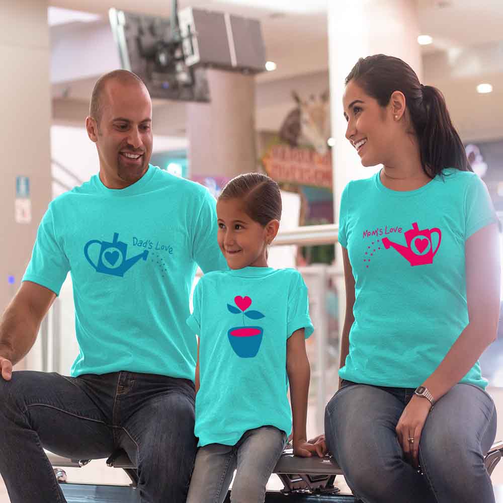 Mom-Dad-Baby-Love Shower Nurturing Matching Family T-Shirts Set of 3 for Dad, Mom and Daughter