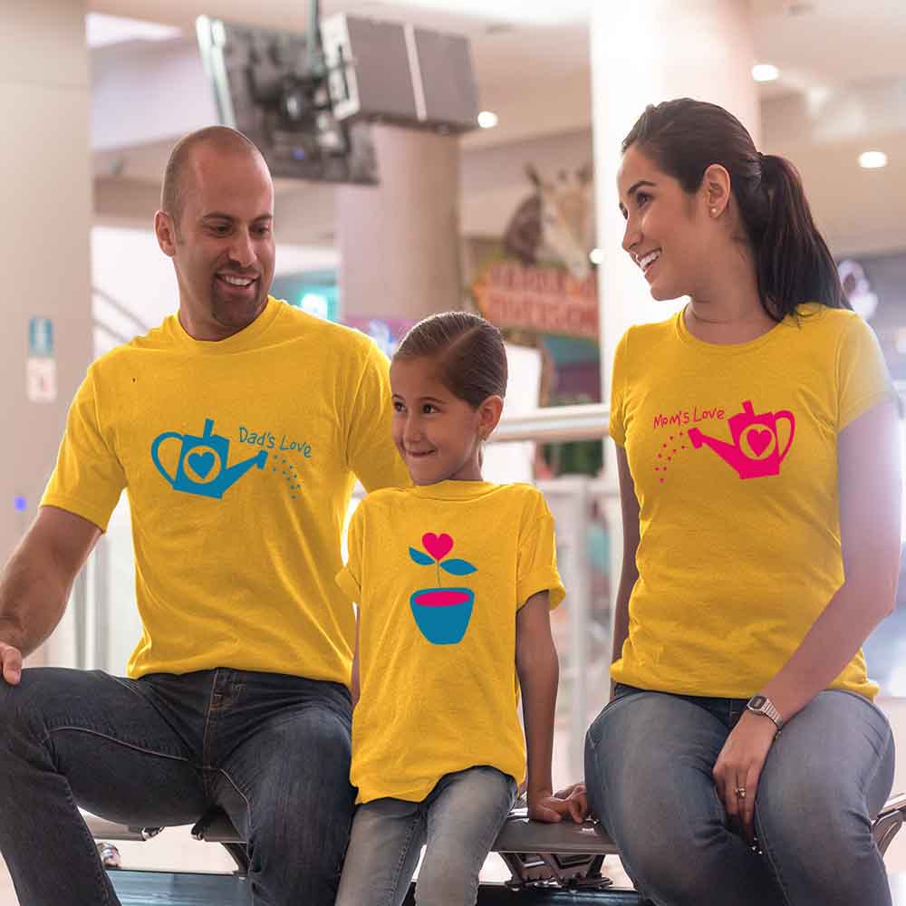 Mom-Dad-Baby-Love Shower Nurturing Matching Family T-Shirts Set of 3 for Dad, Mom and Daughter