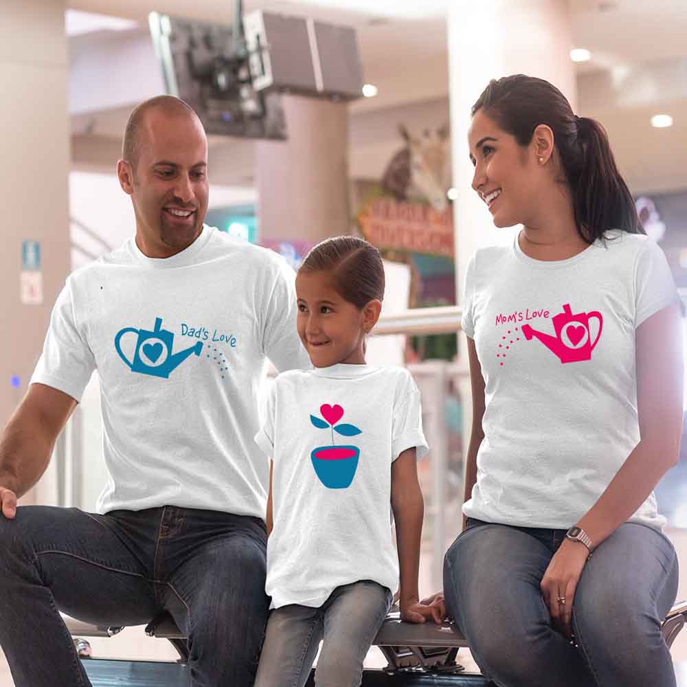 Mom-Dad-Baby-Love Shower Nurturing Matching Family T-Shirts Set of 3 for Dad, Mom and Daughter