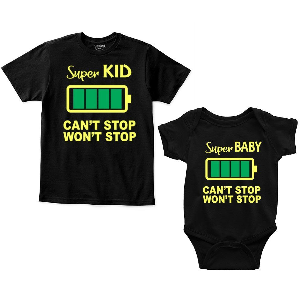 Super Kid Baby Full Charge Sibling Romper With Tshirt