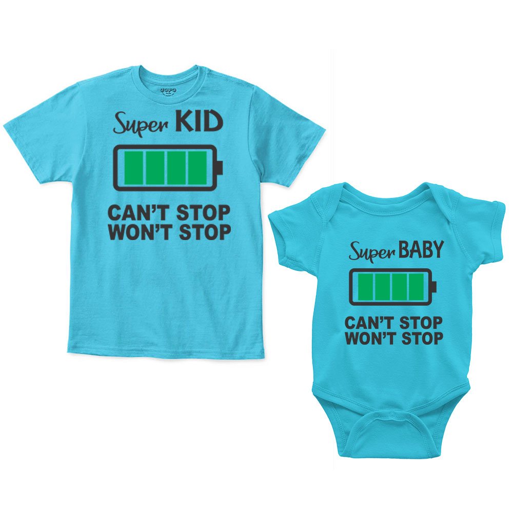 Super Kid Baby Full Charge Sibling Romper With Tshirt