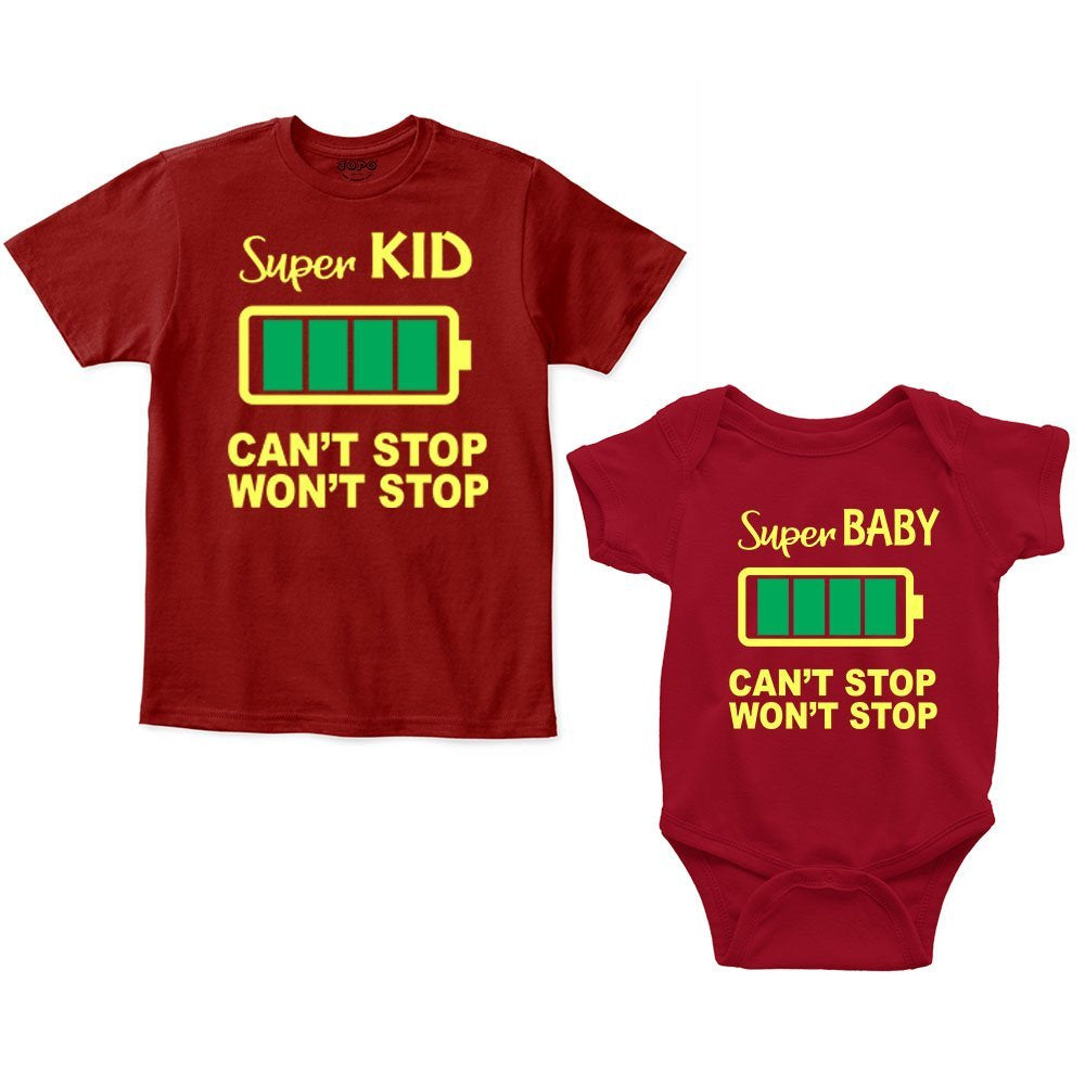 Super Kid Baby Full Charge Sibling Romper With Tshirt