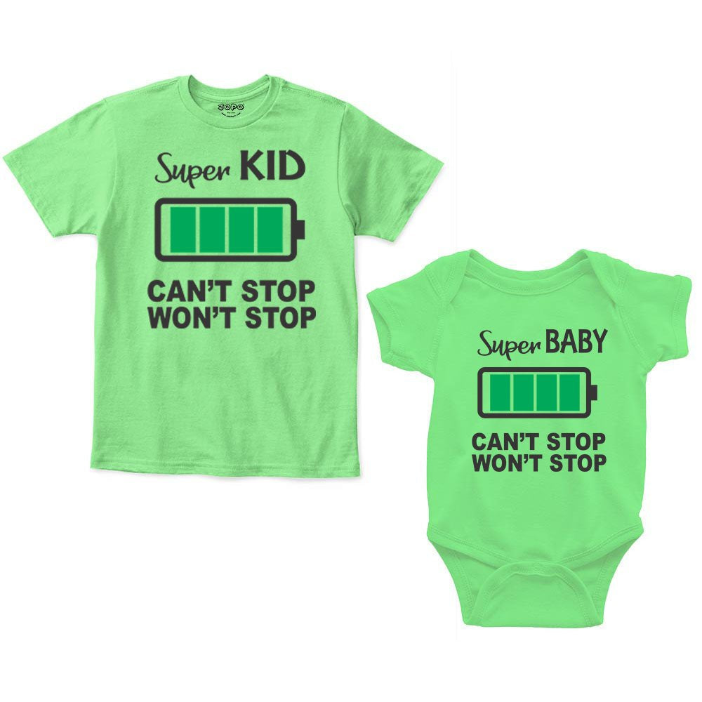 Super Kid Baby Full Charge Sibling Romper With Tshirt