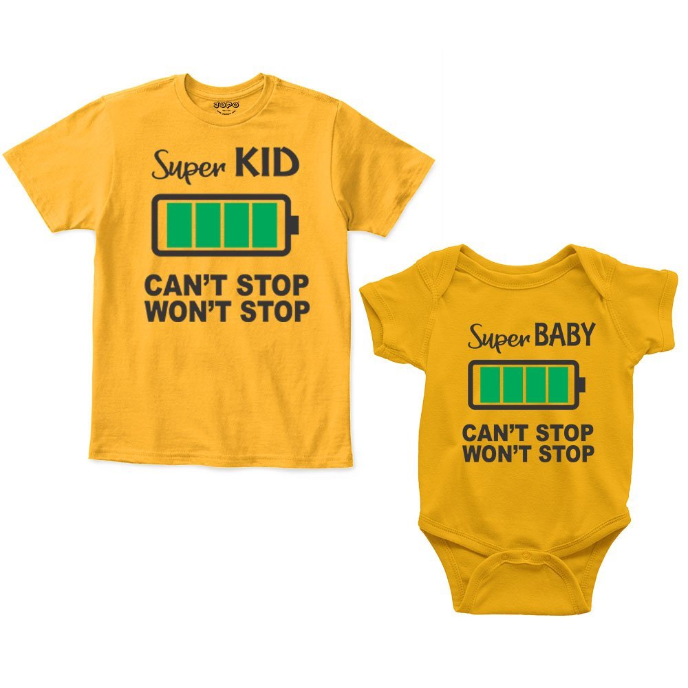 Super Kid Baby Full Charge Sibling Romper With Tshirt