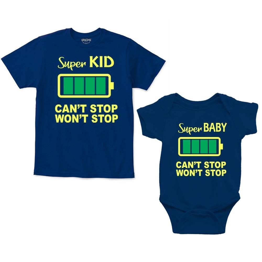 Super Kid Baby Full Charge Sibling Romper With Tshirt