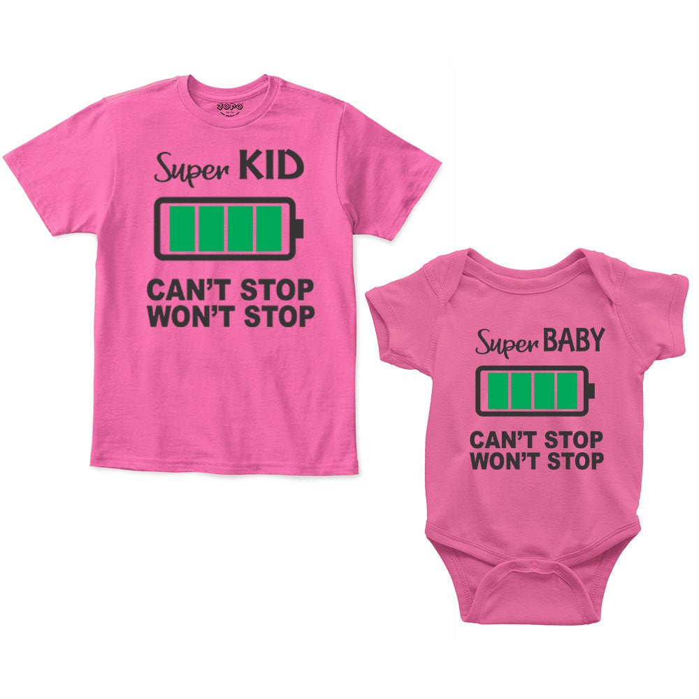 Super Kid Baby Full Charge Sibling Romper With Tshirt
