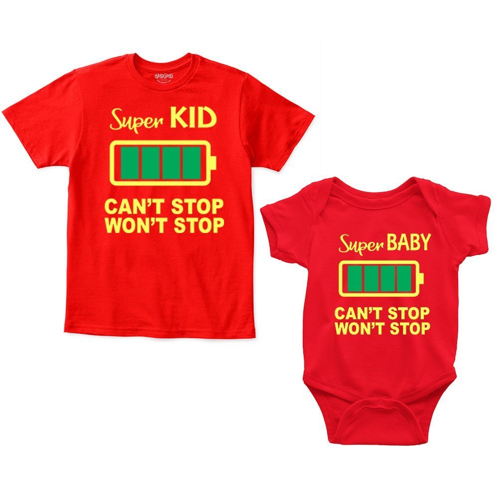 Super Kid Baby Full Charge Sibling Romper With Tshirt