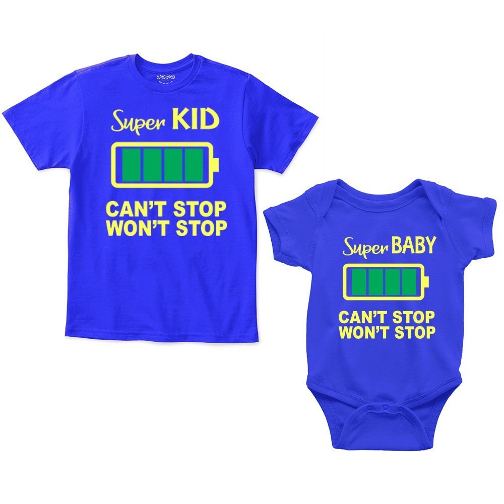 Super Kid Baby Full Charge Sibling Romper With Tshirt