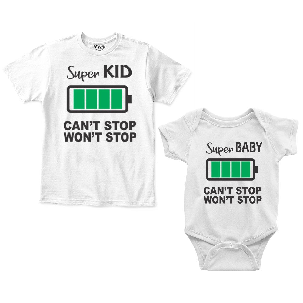 Super Kid Baby Full Charge Sibling Romper With Tshirt