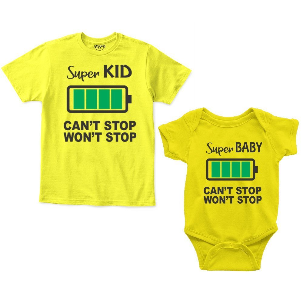 Super Kid Baby Full Charge Sibling Romper With Tshirt