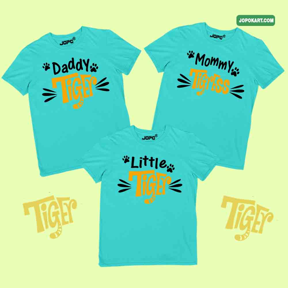 Tiger Family Matching T-Shirts Set of 3 for Son, Mom, Daughter & Dad