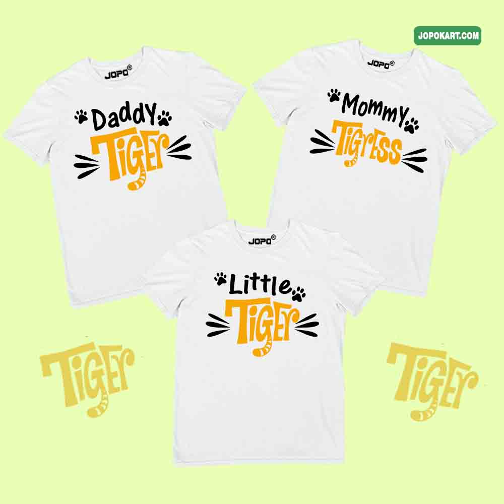 Tiger Family Matching T-Shirts Set of 3 for Son, Mom, Daughter & Dad