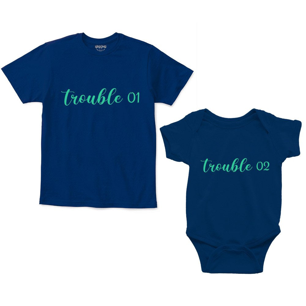 Trouble 01 & 02 Sibling Romper With Tshirt