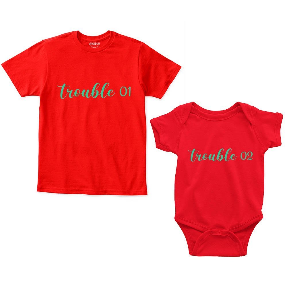 Trouble 01 & 02 Sibling Romper With Tshirt