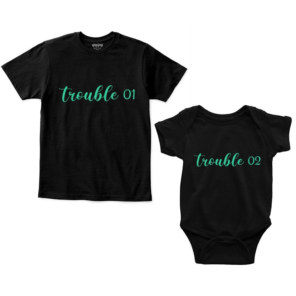 Trouble 01 & 02 Sibling Romper With Tshirt