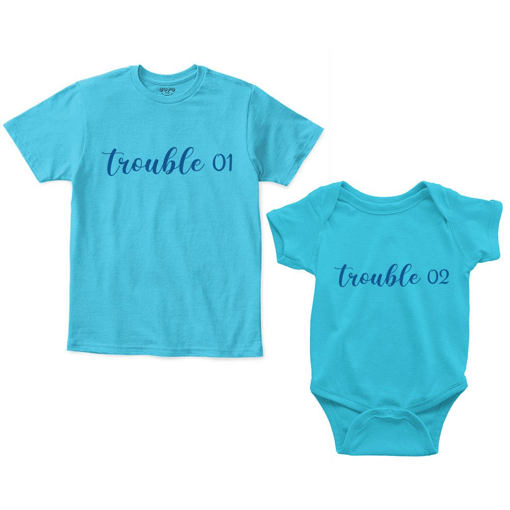 Trouble 01 & 02 Sibling Romper With Tshirt