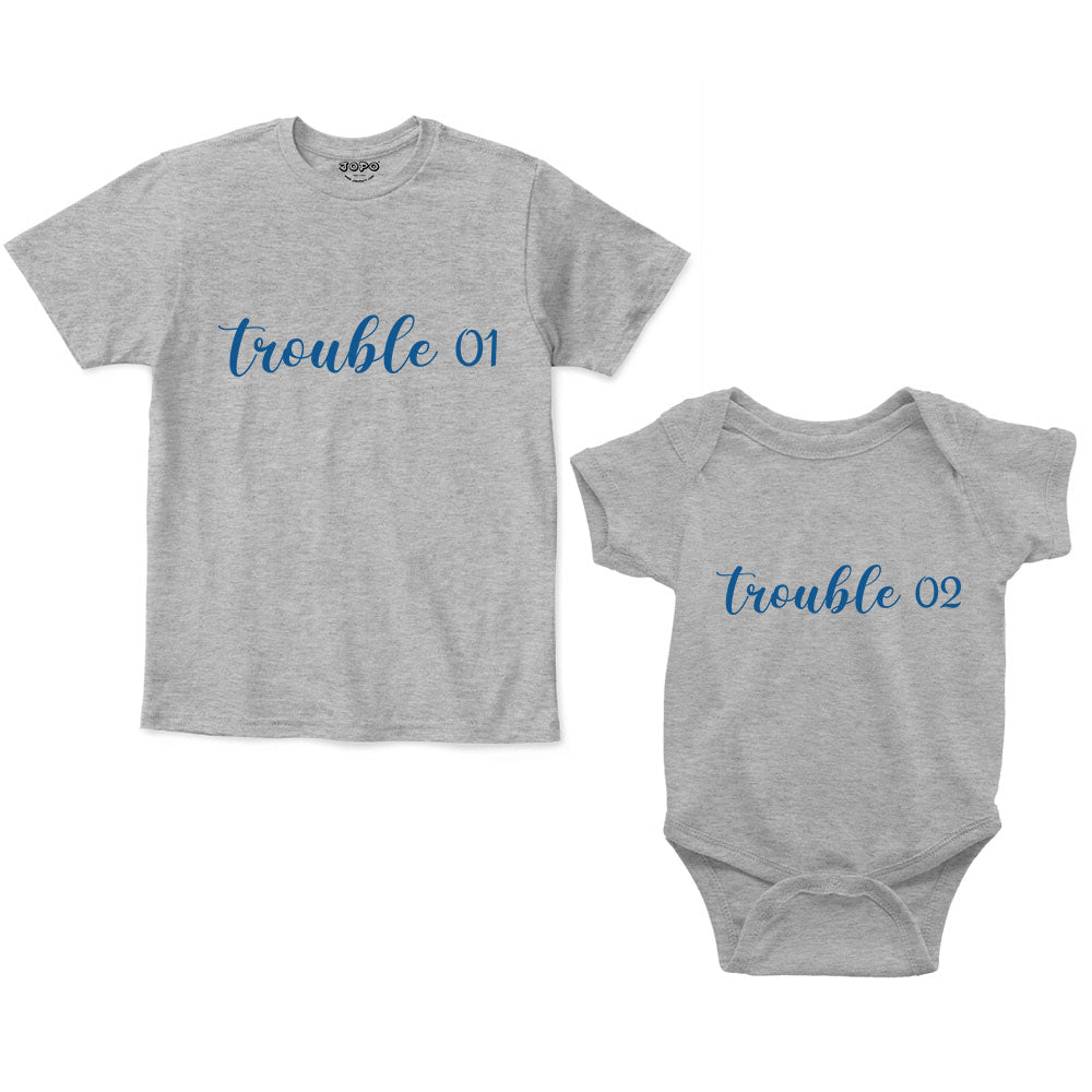 Trouble 01 & 02 Sibling Romper With Tshirt