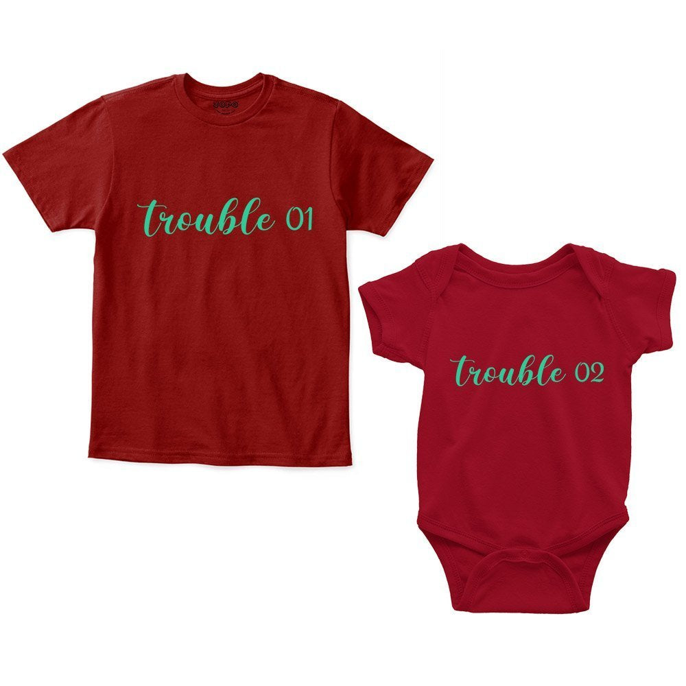 Trouble 01 & 02 Sibling Romper With Tshirt