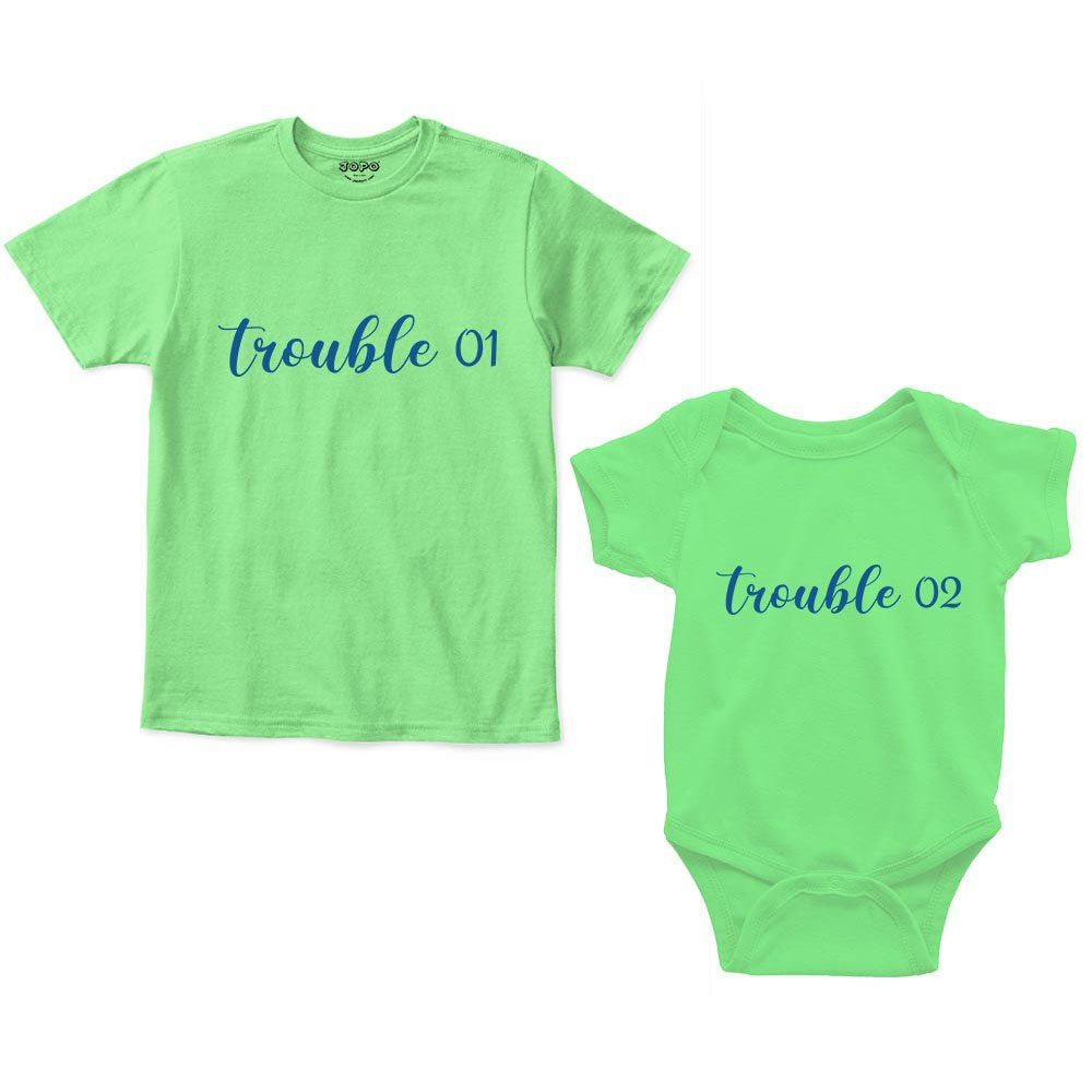 Trouble 01 & 02 Sibling Romper With Tshirt