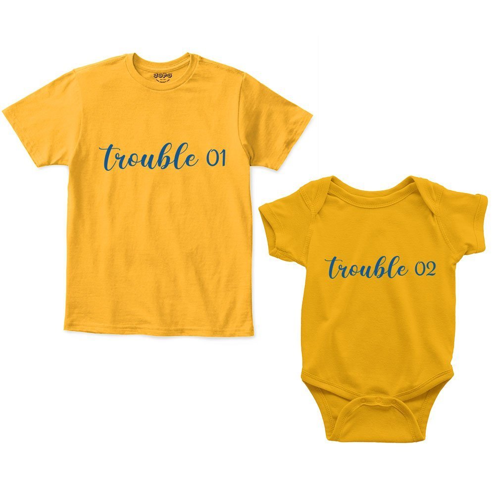 Trouble 01 & 02 Sibling Romper With Tshirt
