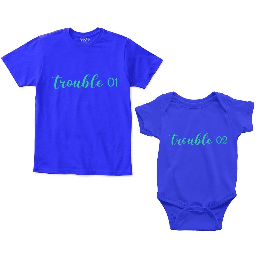 Trouble 01 & 02 Sibling Romper With Tshirt