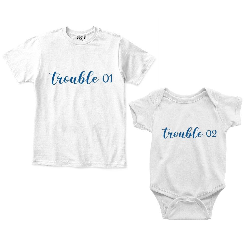 Trouble 01 & 02 Sibling Romper With Tshirt