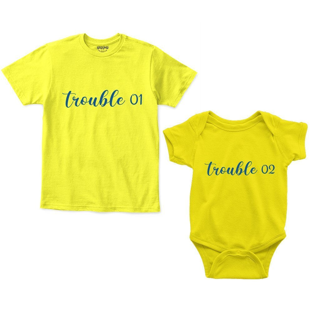 Trouble 01 & 02 Sibling Romper With Tshirt