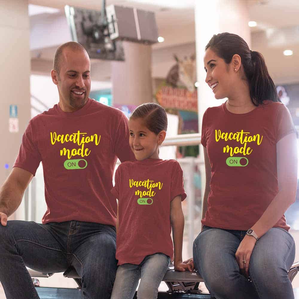 Vacation Mode On Family T-Shirts Set of 3 & 4 for Son, Mom, Dad & Daughter
