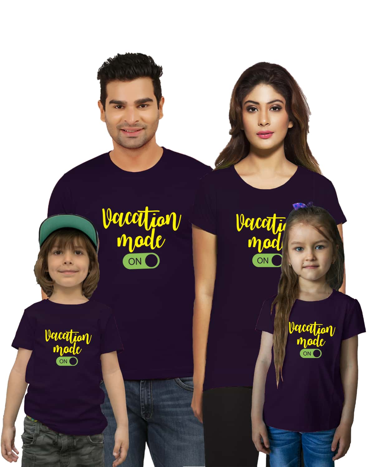 Vacation Mode On Family T-Shirts Set of 3 & 4 for Son, Mom, Dad & Daughter