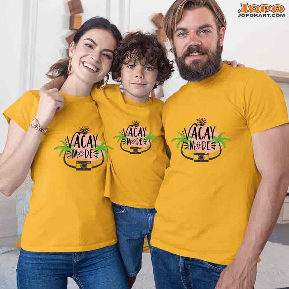 Vacay Mode Matching Family T-Shirts Set of 3 & 4 for Son, Dad, Mom, & Daughter