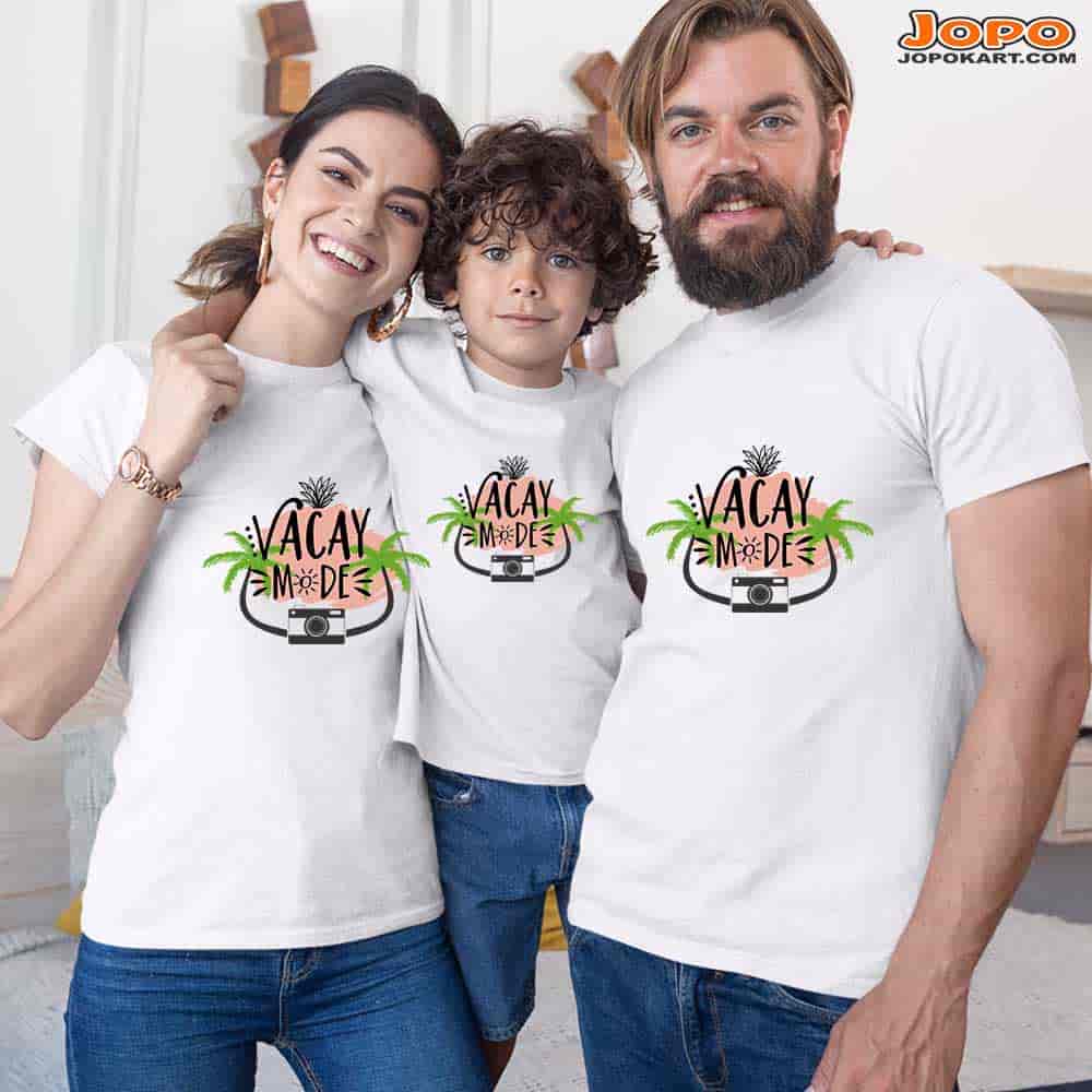 Vacay Mode Matching Family T-Shirts Set of 3 & 4 for Son, Dad, Mom, & Daughter